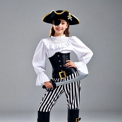 Girl in pirate costume with eyepatch