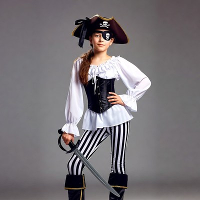 Girl in pirate costume with sword