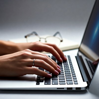 Woman typing on laptop