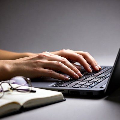 Woman typing on laptop