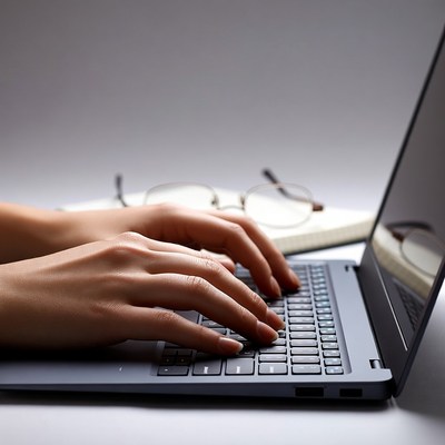 Woman typing on laptop
