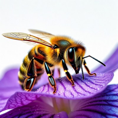 Honeybee Pollinating Purple Flower