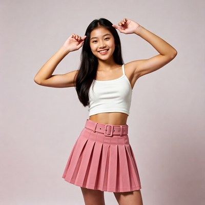 Asian girl posing with hands by face