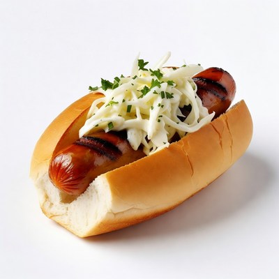 Grilled hot dog with coleslaw