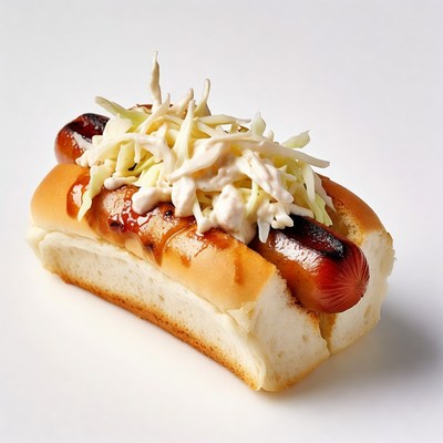 Hot dog with coleslaw and sauce
