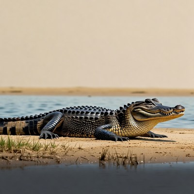 American alligator on sandy riverbank