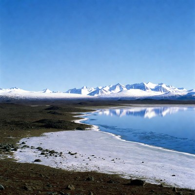 Snowy Mountains Reflecting in Lake