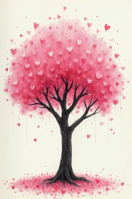 Pink Heart Tree Illustration