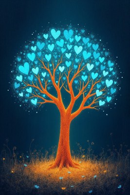 Glowing Heart-Shaped Tree Illustration