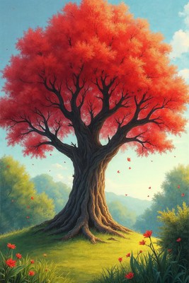 Vibrant Red Autumn Tree Illustration