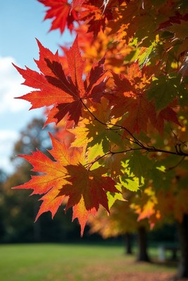 Red Maple Leaves in Autumn Sunlight