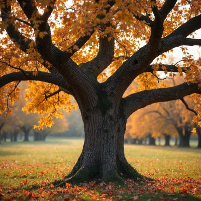Majestic Autumn Oak Tree in Park