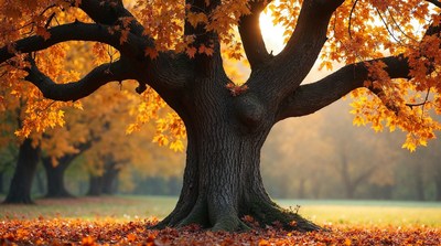 Majestic Oak Tree in Autumn Forest