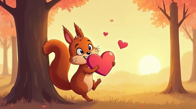 Cute squirrel holding heart