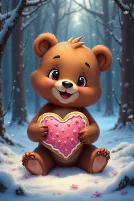 Cute bear holding gingerbread heart
