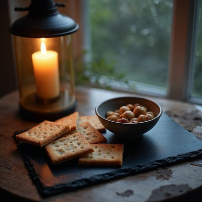 Hazelnuts and Crackers by Lantern