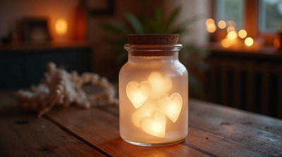 Glowing Hearts in Glass Jar