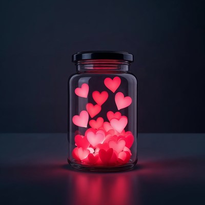Jar Filled with Glowing Hearts