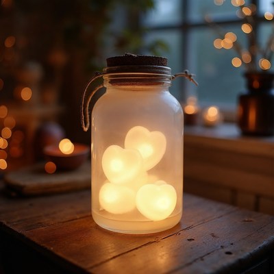 Glass Jar with Glowing Hearts