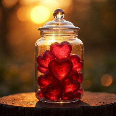 Glass Jar Filled with Red Hearts