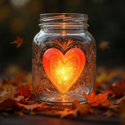 Glowing Heart in Glass Jar