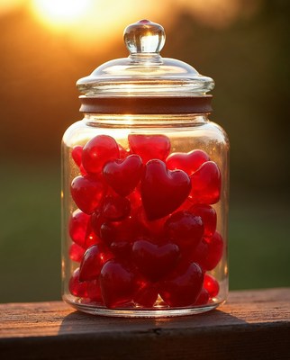 Glass Jar Filled with Red Hearts