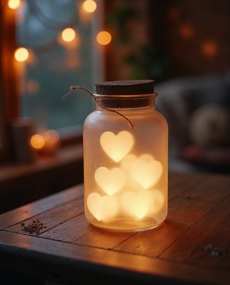 Jar of glowing hearts