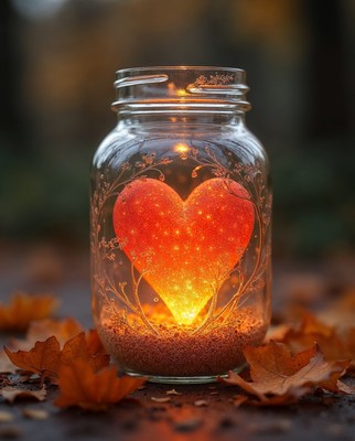 Glowing Heart in Glass Jar