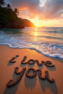 I Love You written on beach at sunset