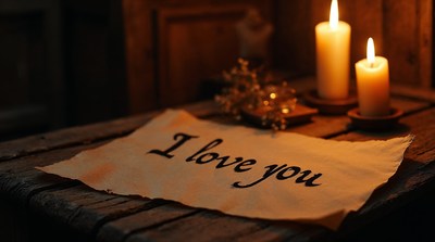 I Love You note with candles
