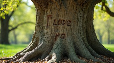 I Love You carved on tree trunk