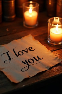 I Love You note with candles