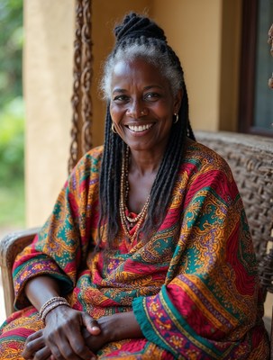 Elderly African-American woman on porch swing