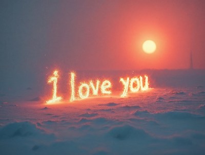 I Love You in Fiery Sparks on Snow