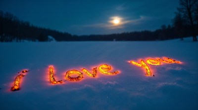 I Love You in Snow with Moon