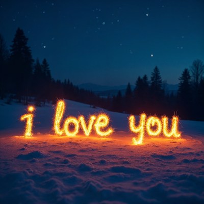 I Love You in Snow with Fire Sparks