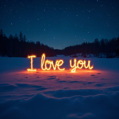 I Love You in Snowy Night Landscape