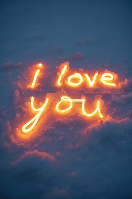 I Love You in glowing clouds