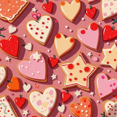 Colorful Heart and Star Cookies Pattern