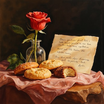 Red Rose with Bagels and Love Note