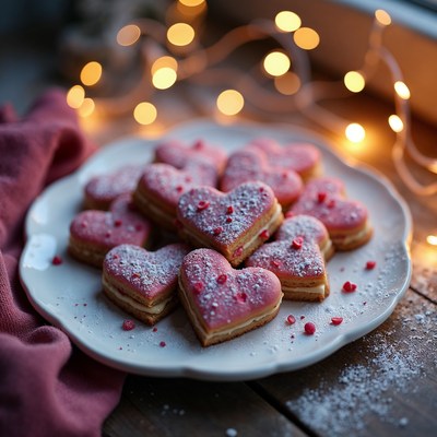 Heart-Shaped Pink Macarons on Plate