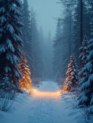 Snowy Path Through Winter Forest