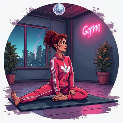 Woman doing yoga in neon gym