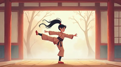 Anime girl performing high karate kick