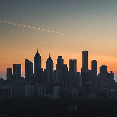 Philadelphia skyline silhouette at sunset