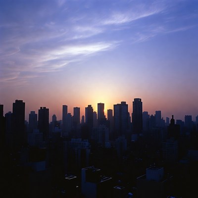 City skyline at sunset