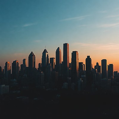Silhouette of City Skyline at Sunset
