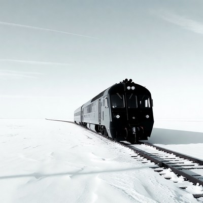 Black train on snowy tracks