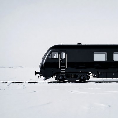 Black train on snowy tracks