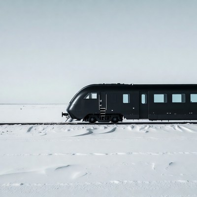Black train on snowy tracks